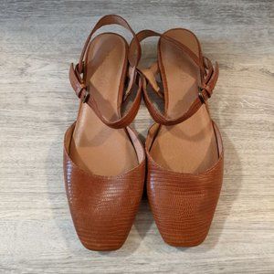 The Jeanne Slingback Flat in Lizard Embossed Leather